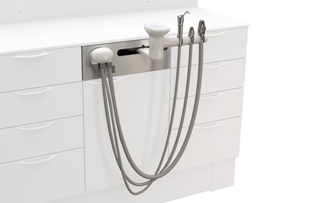 A-dec 345 12 o'clock assistant's instrumentation mounted on a dental cabinet