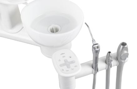 A-dec 300 Pro dental delivery system with fixed position assistant's instrumentation