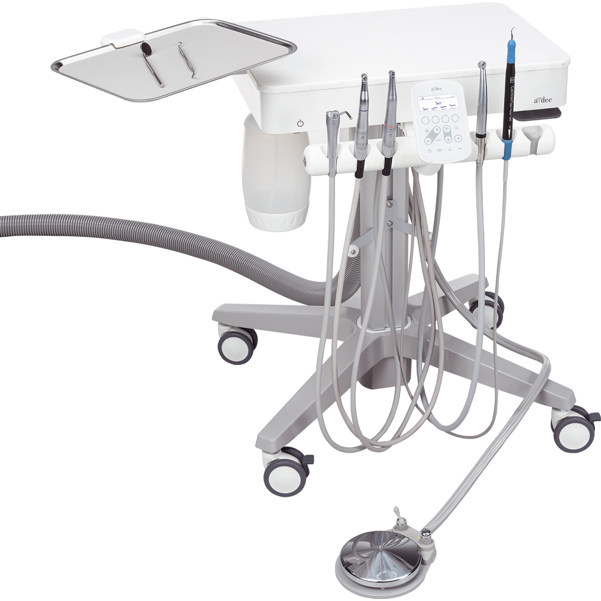 A-dec 343pro dental cart with tray and disc foot control
