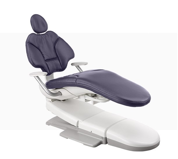 A-dec 400 dental chair with Plum purple upholstery on top of gray rectangle