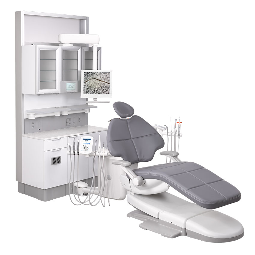 A-dec 500 Pro dental delivery system on 12 O'clock cabinet mount