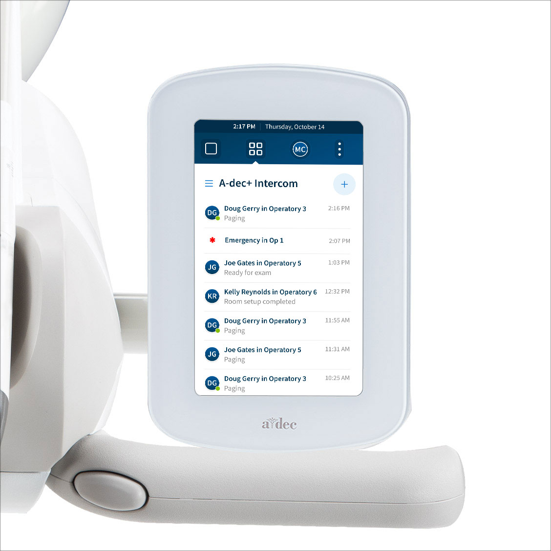 DS5 touchscreen showing the apps available for use on an A-dec 300 Pro delivery system