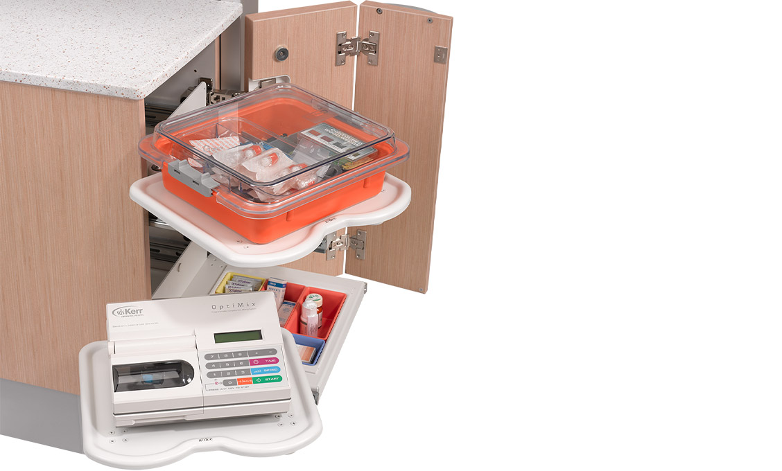 A-dec Inspire dental cabinets storage area 