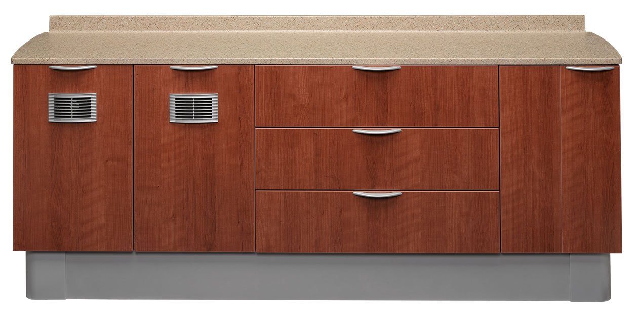 Front view of A-dec Inspire 593 lower side console in Amber Cherry