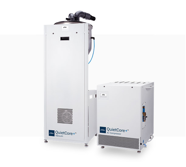 A-dec QuietCore+ mechanical room including dental vacuum and dental air compressor