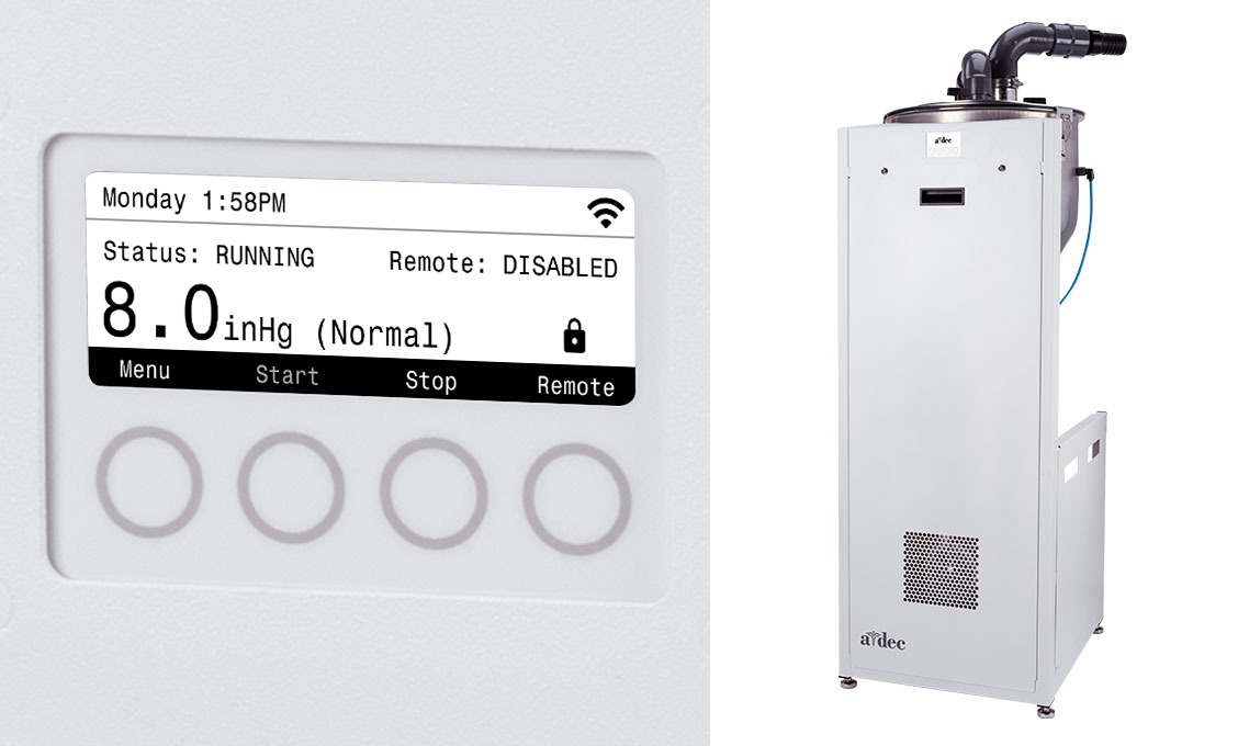 QuietCore+ vacuum control pad showing dynamic suction