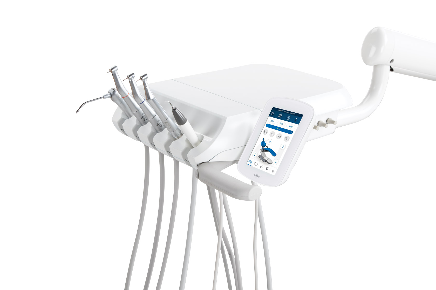 A-dec 332 Radius delivery system with a variety of dental handpieces