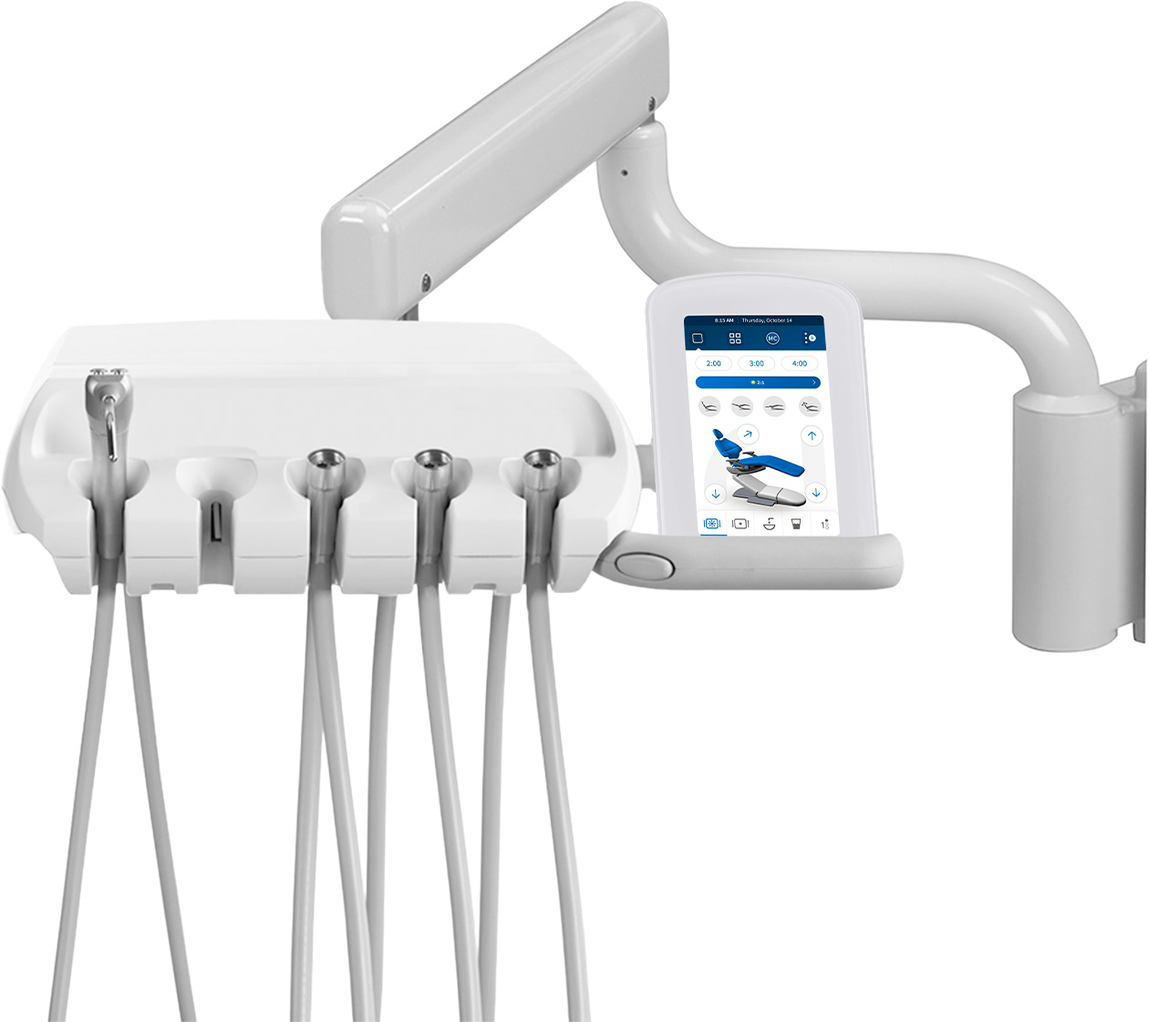 A-dec 342 side delivery system in wall-mount configuration with no handpieces