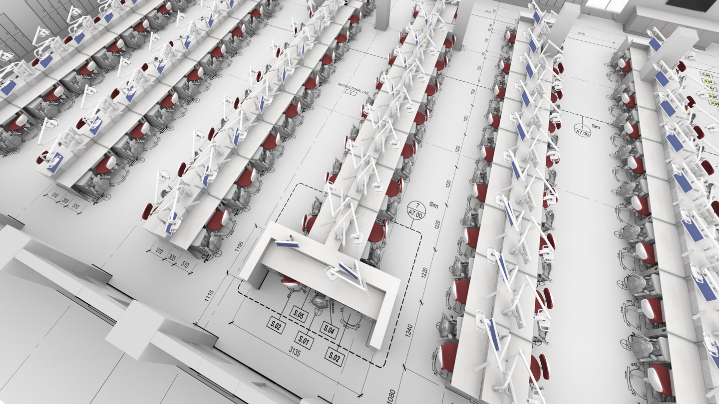Floor plan of an educational laboratory with A-dec Simulators
