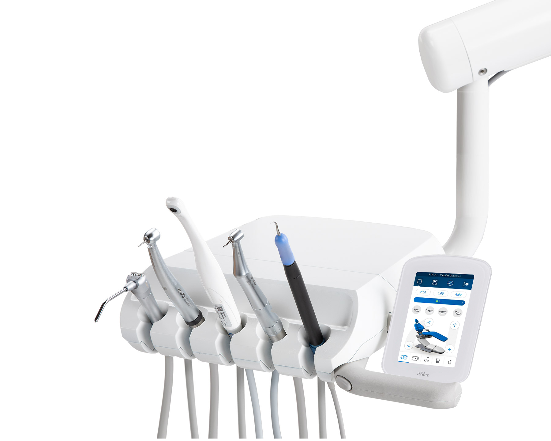 A-dec 332 Radius delivery system with Kavo, Acteon, and A-dec dental handpieces