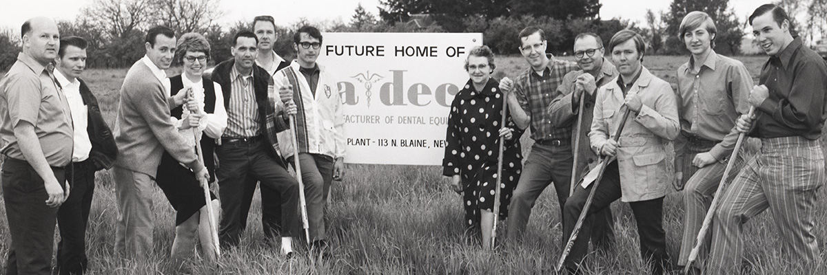 A-dec founders Ken and Joan Austin break ground in 1971 for the first A-dec dental equipment manufacturing facility