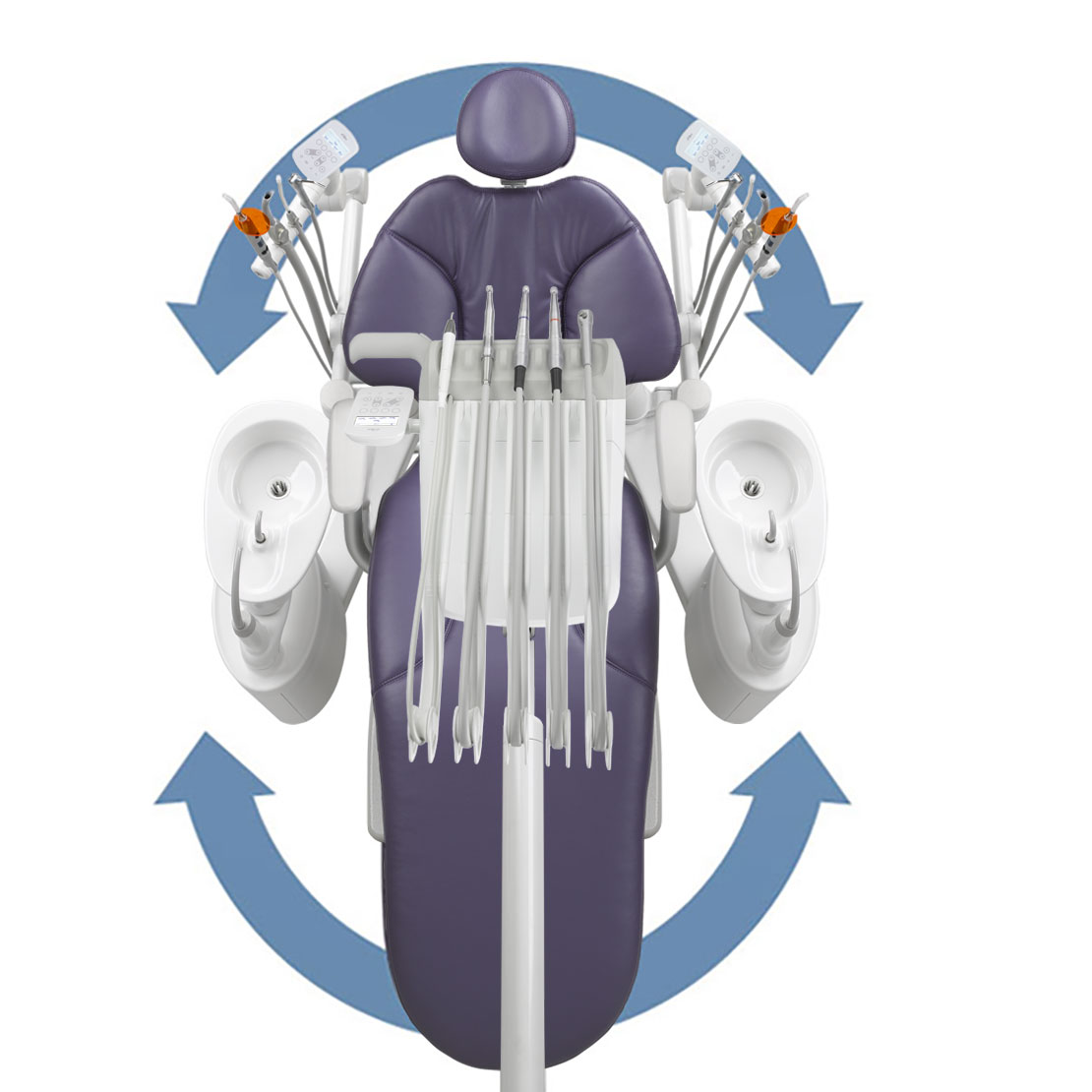 Right/left versatility on A-dec 400 dental chairs
