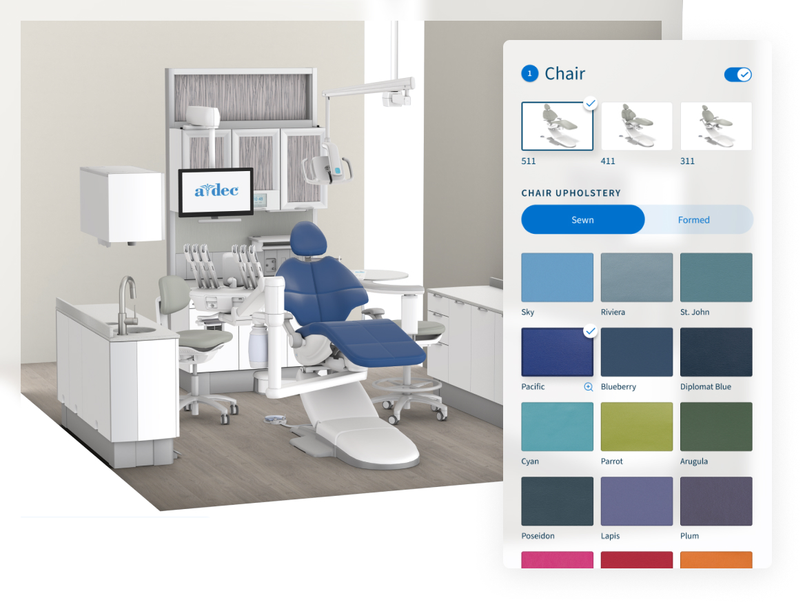 Choose products and options in A-dec's Dream in 3D experience