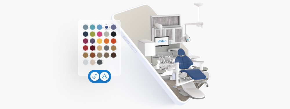 3D visualization of A-dec dental equipment coming out of a phone