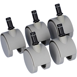 Five gray-colored casters for A-dec dental stools used on carpeted floors