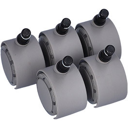 Five gray-colored casters for A-dec dental stools used on tile floors