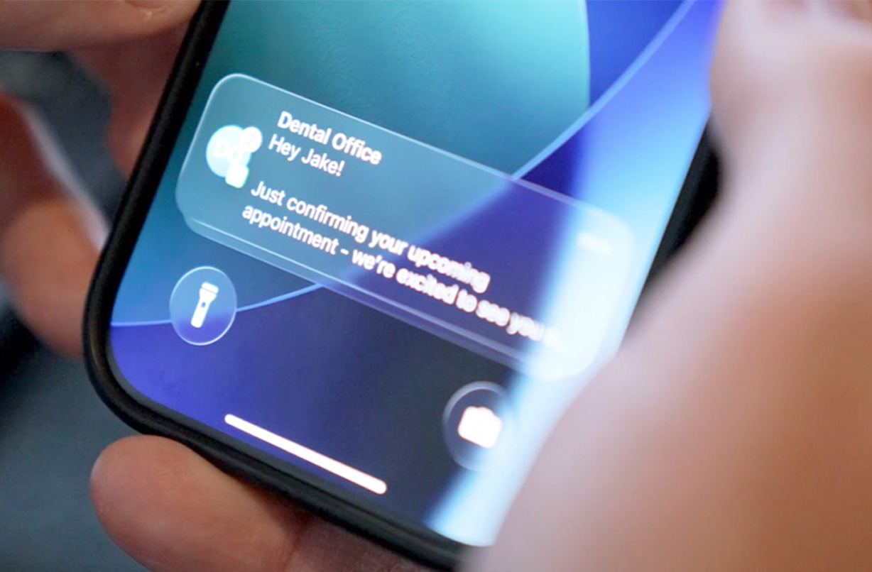 Image of SMS reminder on patient's phone from Link AI's automated messaging system