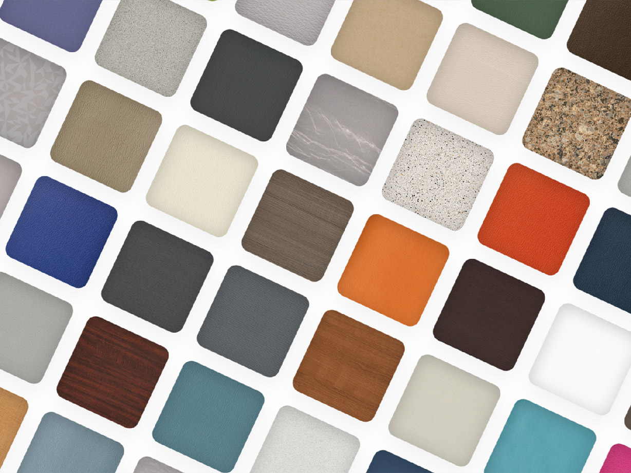 Swatches of upholstery color samples available from A-dec