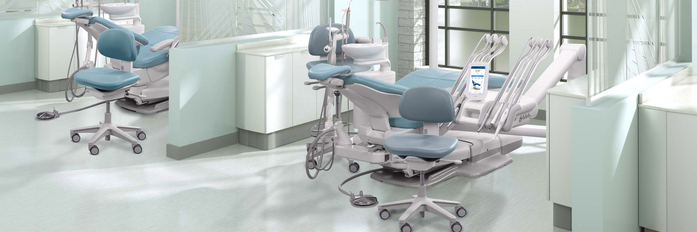 A-dec dental equipment in an open dental operatory