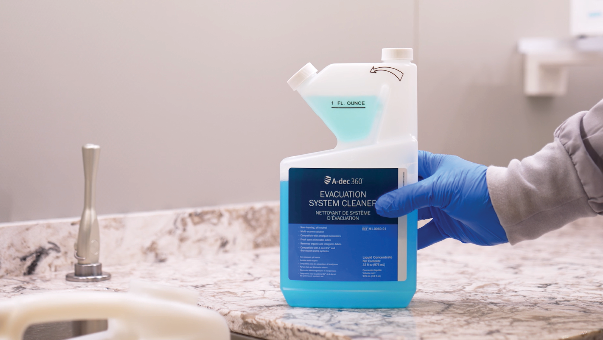 A-dec Evacuation System Cleaner on a countertop
