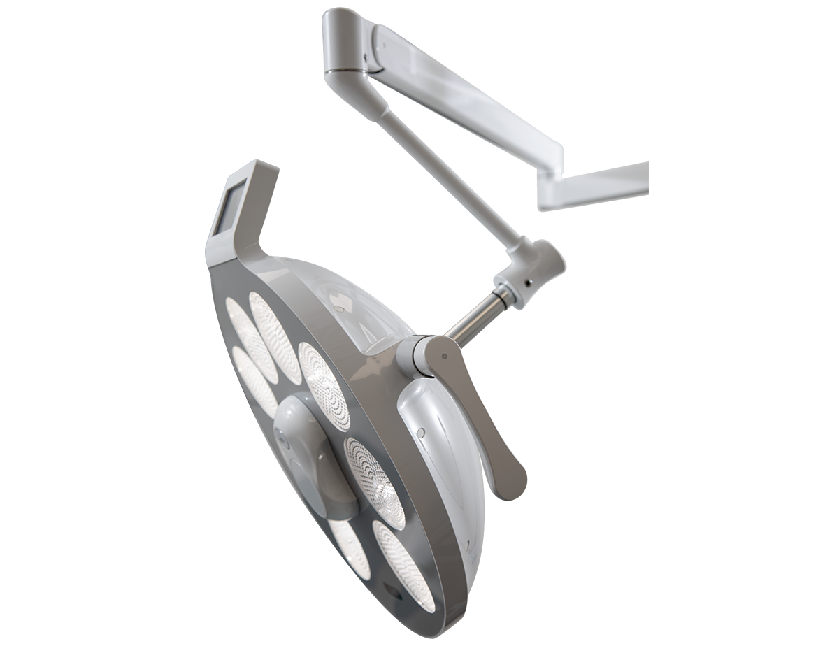 Balanced flex arm system and 360° head rotation offer precise light positioning
