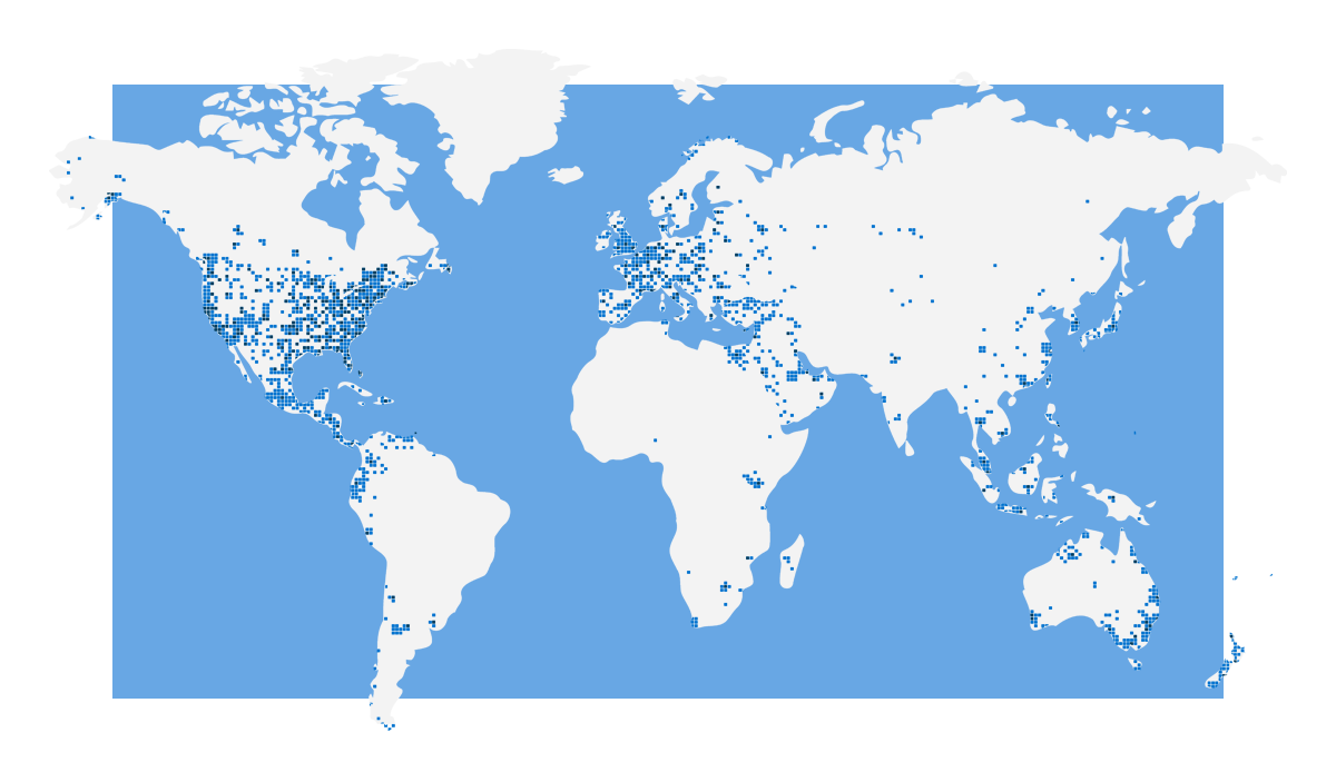 Map of dental schools and higher education institutions using A-dec dental equipment around the world