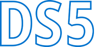 Outline of large light blue letters spelling DS5