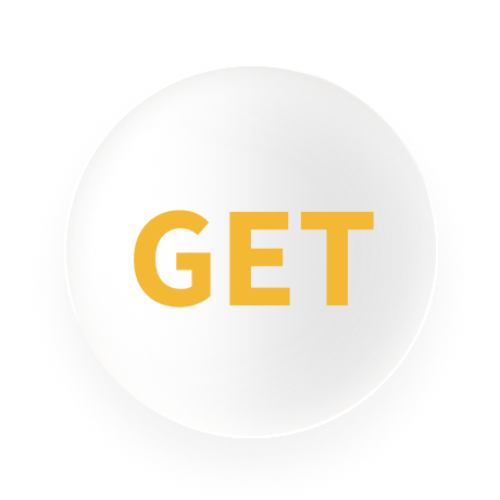 The word GET in yellow text on a white circle