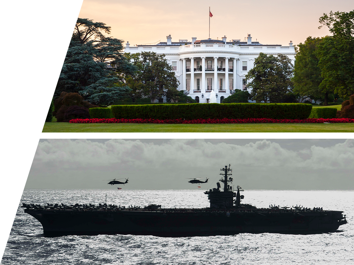 The White House above an aircraft carrier